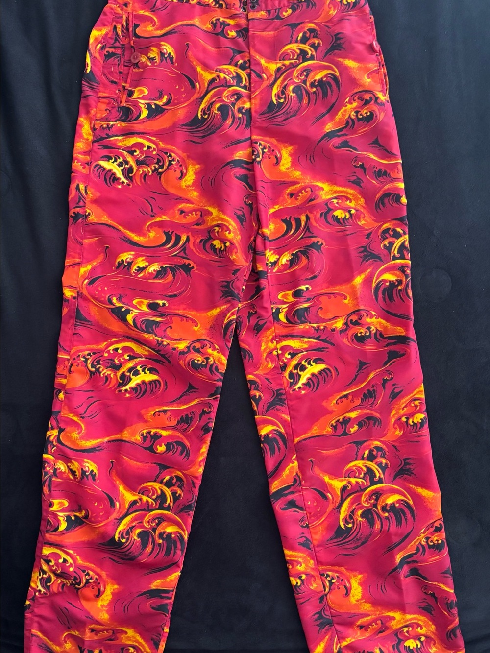 Versace Red, Yellow & Black Swirl Print Trousers  only worn a few times